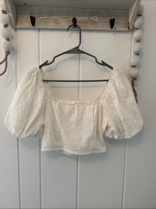 Mod On Trend Tops - Mod on Trend Eyelet Puff Sleeve Crop Top